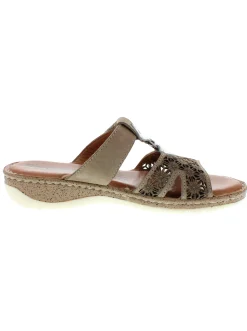 Pantoletten|Reflexan Pantolette mit sommerlicher Perforation braun-silberfarben