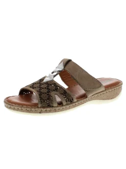 Pantoletten|Reflexan Pantolette mit sommerlicher Perforation braun-silberfarben