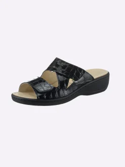 Pantoletten|Belvida Pantolette mit Wechselfußbett aus Kork schwarz