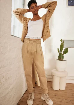 Hosen| Paperbag-Hose mit hoher Leibhöhe camel