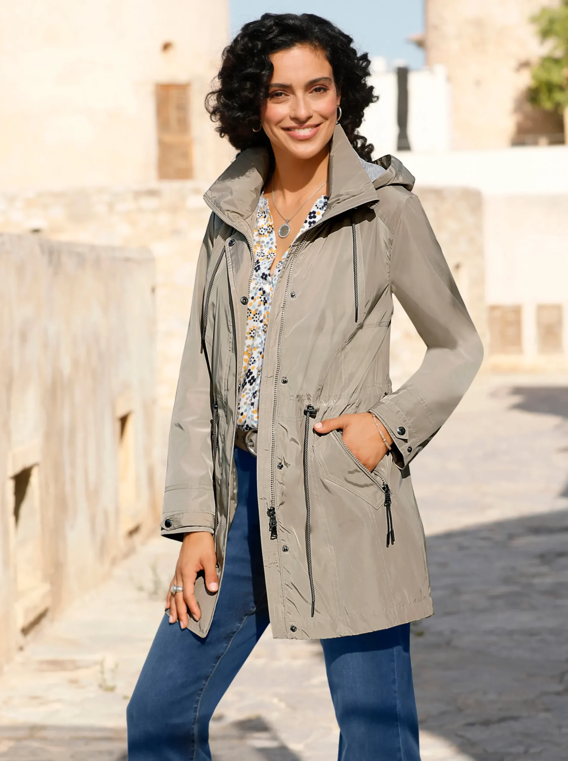 Mäntel| Parka mit Jerseyfutter in Melange-Optik schlamm