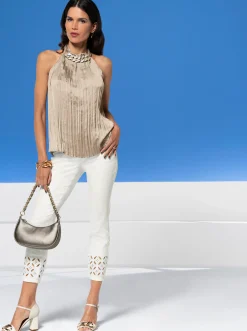 Blusen|Shirts|heine Pliseetop mit Ketten-Verzierung beige