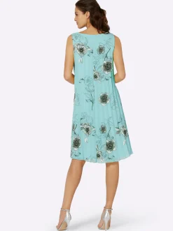 Kleider| Plisseekleid aus Georgette, gefüttert mint-grau-bedruckt