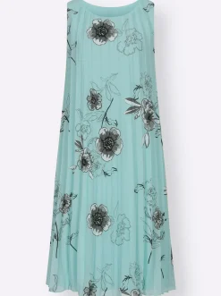 Kleider| Plisseekleid aus Georgette, gefüttert mint-grau-bedruckt