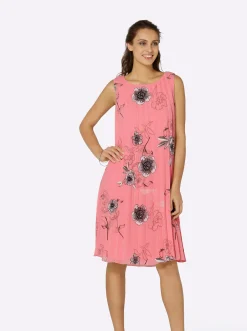 Abendkleider| Plisseekleid aus Georgette, gefüttert flamingo-grau-bedruckt