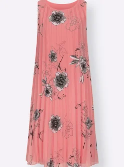 Abendkleider| Plisseekleid aus Georgette, gefüttert flamingo-grau-bedruckt