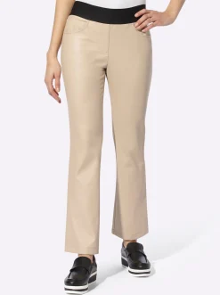 Lederimitat|Hosen|heine 5-Pocket-Hose beige