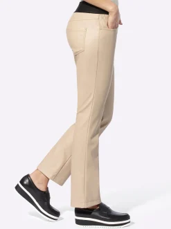 Lederimitat|Hosen|heine 5-Pocket-Hose beige