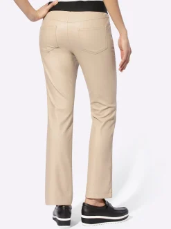 Lederimitat|Hosen|heine 5-Pocket-Hose beige