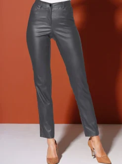 Hosen| 5-Pocket-Hose in Leder-Optik anthrazit