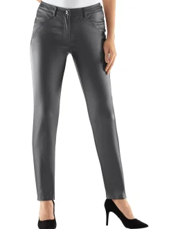 Hosen| 5-Pocket-Hose in Leder-Optik anthrazit