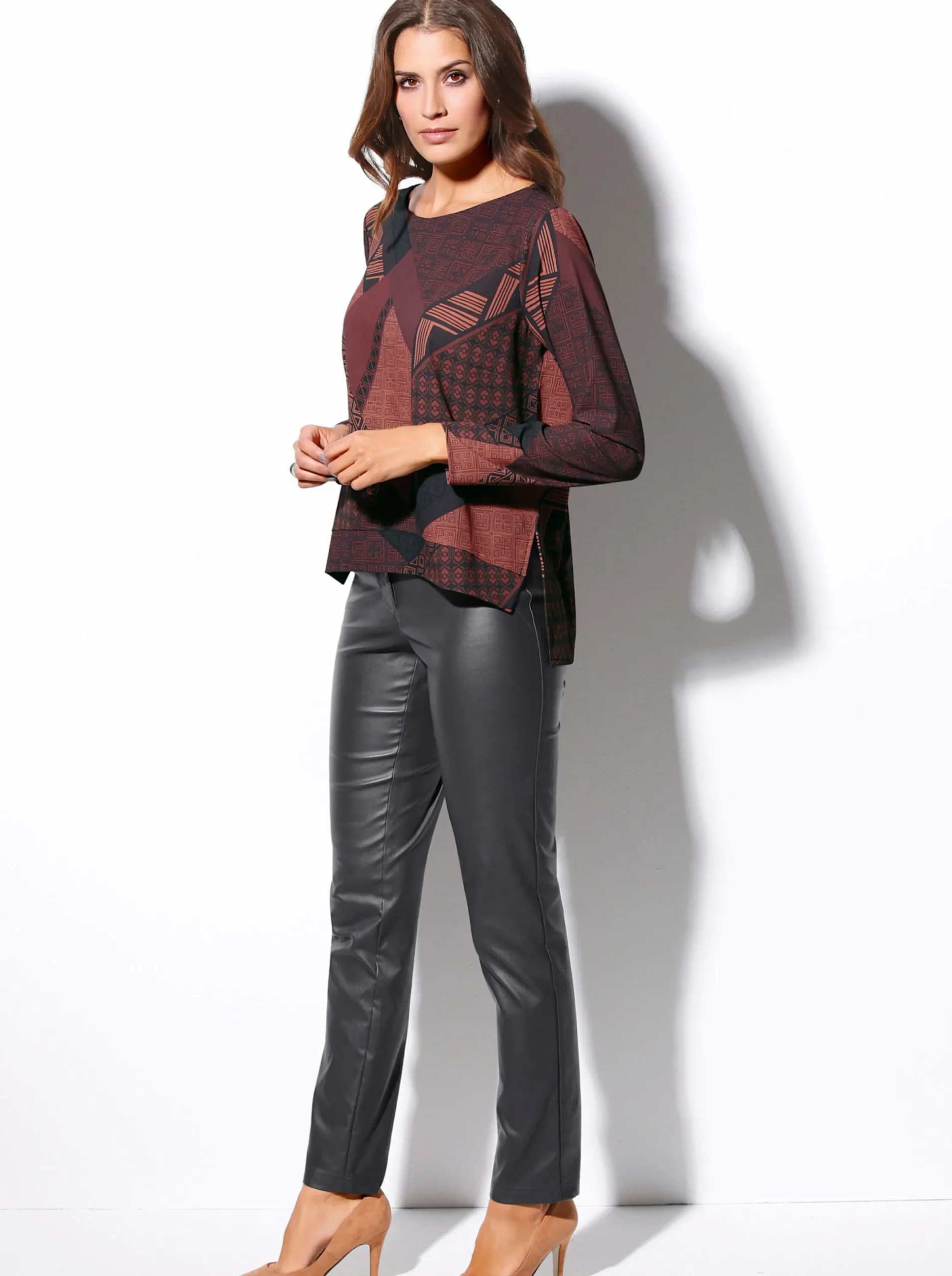 Hosen| 5-Pocket-Hose in Leder-Optik anthrazit
