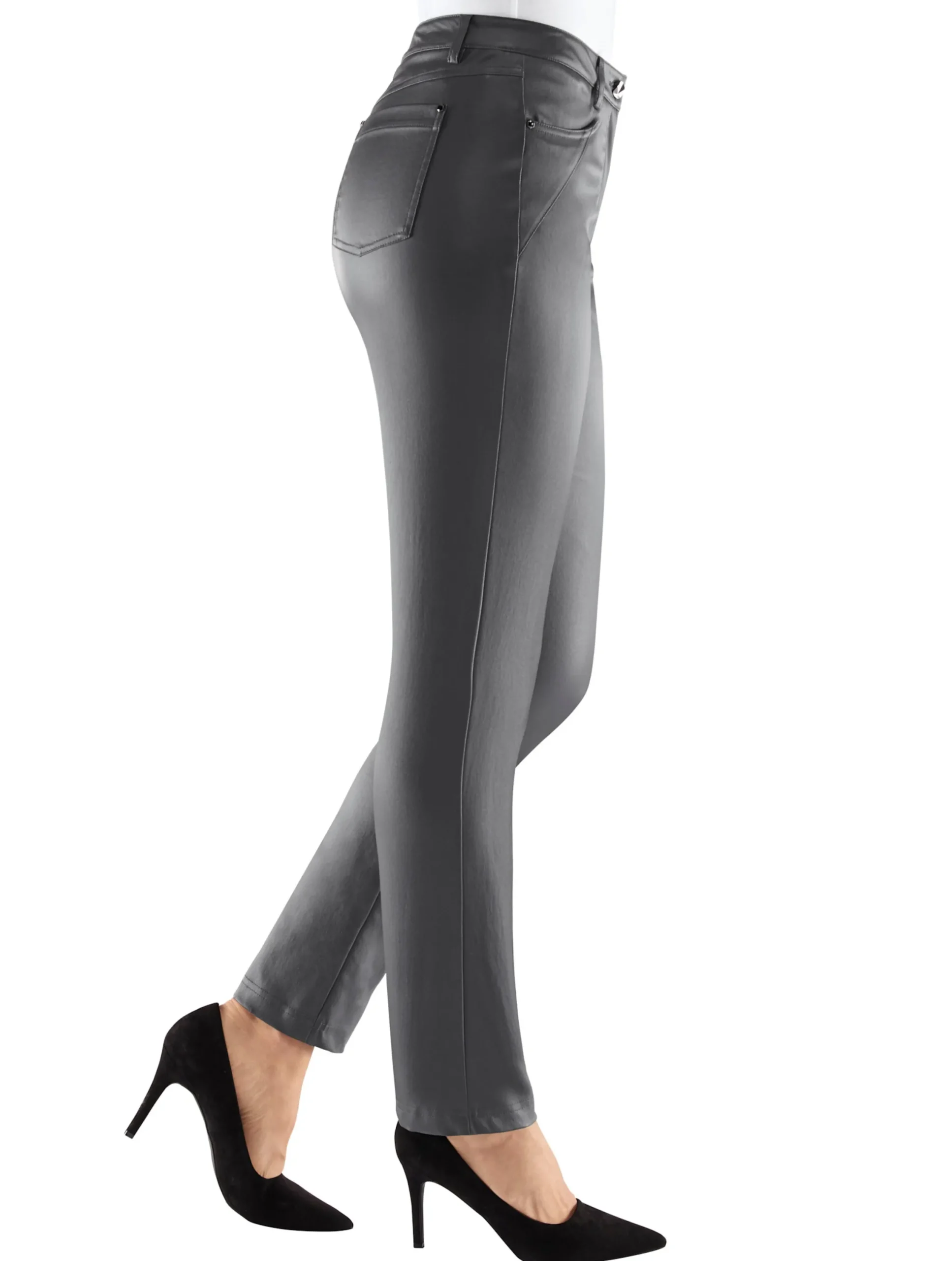 Hosen| 5-Pocket-Hose in Leder-Optik anthrazit