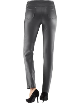 Hosen| 5-Pocket-Hose in Leder-Optik anthrazit