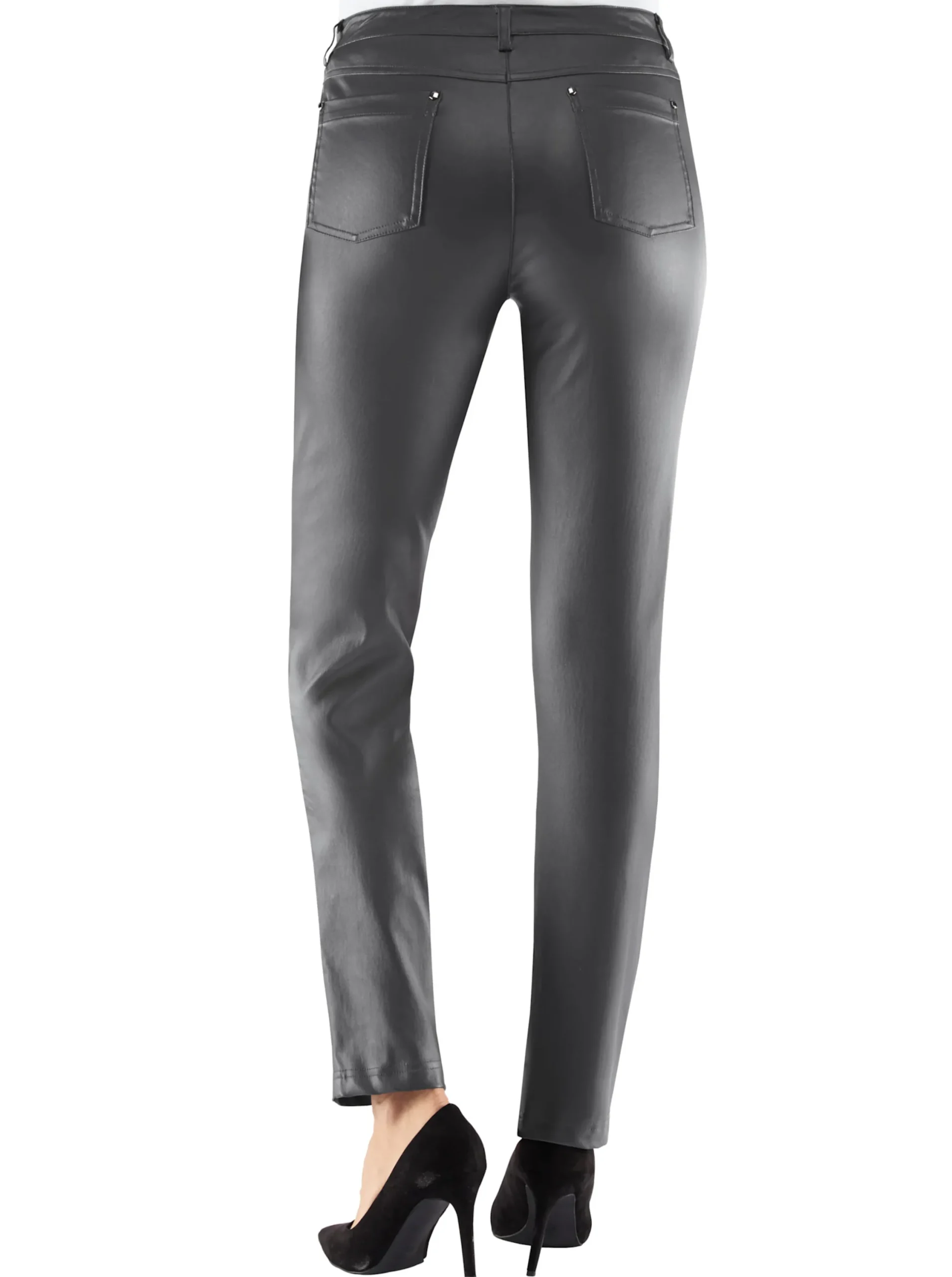 Hosen| 5-Pocket-Hose in Leder-Optik anthrazit