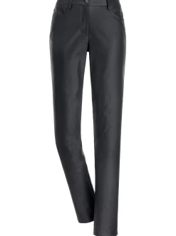 Hosen| 5-Pocket-Hose in Leder-Optik anthrazit