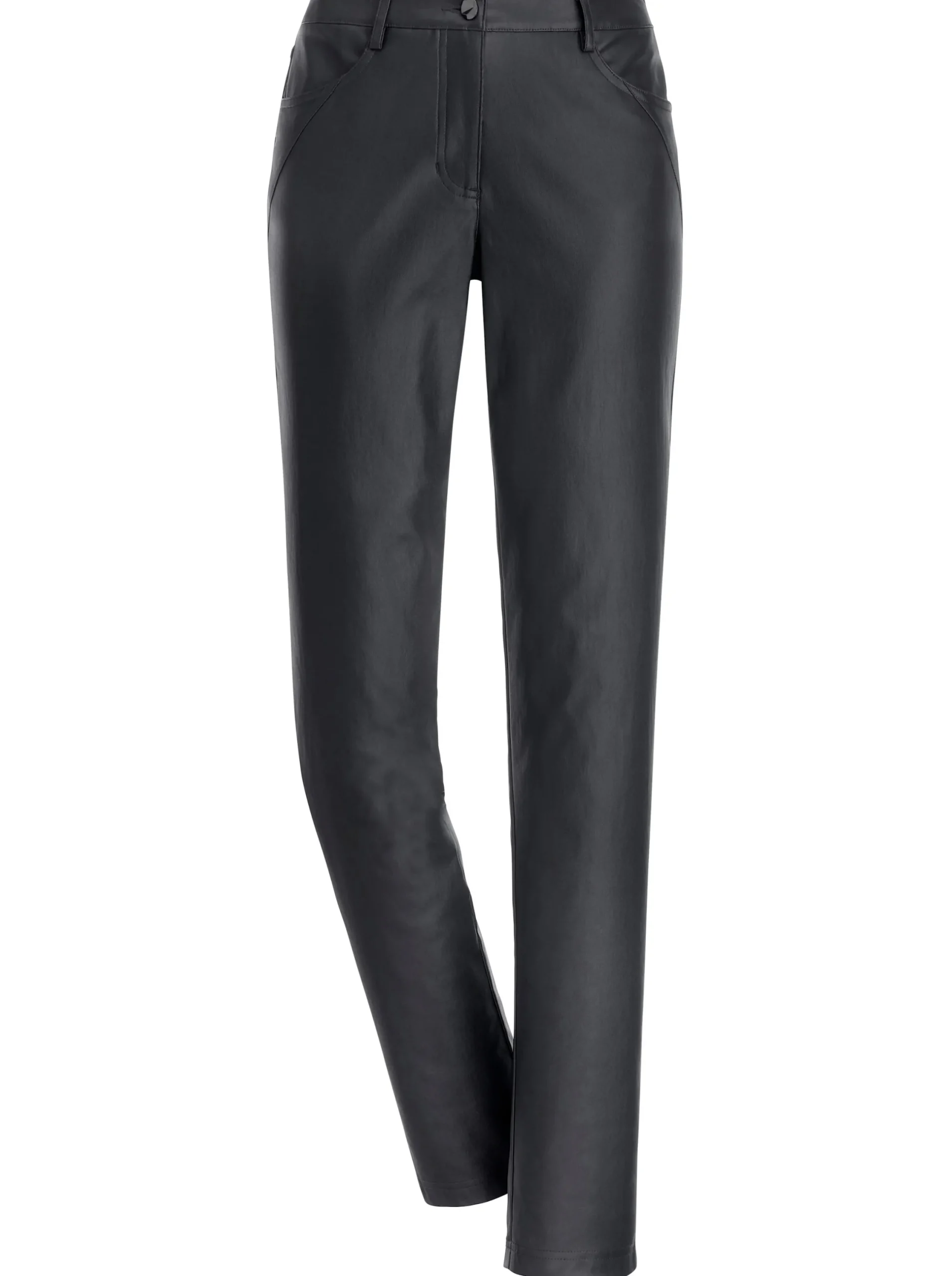 Hosen| 5-Pocket-Hose in Leder-Optik anthrazit