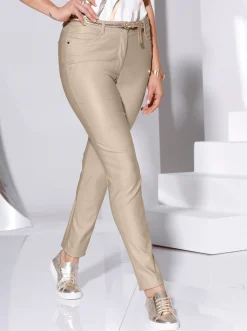 Hosen| 5-Pocket-Hose in Leder-Optik beige