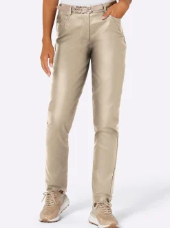 Hosen| 5-Pocket-Hose in Leder-Optik beige
