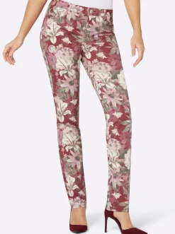 Jeans| 5-Pocket-Jeans dunkelrot-bedruckt