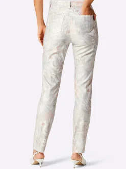 Hosen|CREATION L PREMIUM 5-Pocket-Jeans in softer Twill-Qualität ecru-rosé-bedruckt