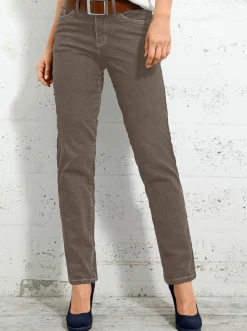 Jeans| 5-Pocket-Jeans mit bestickten Gesäßtaschen taupe
