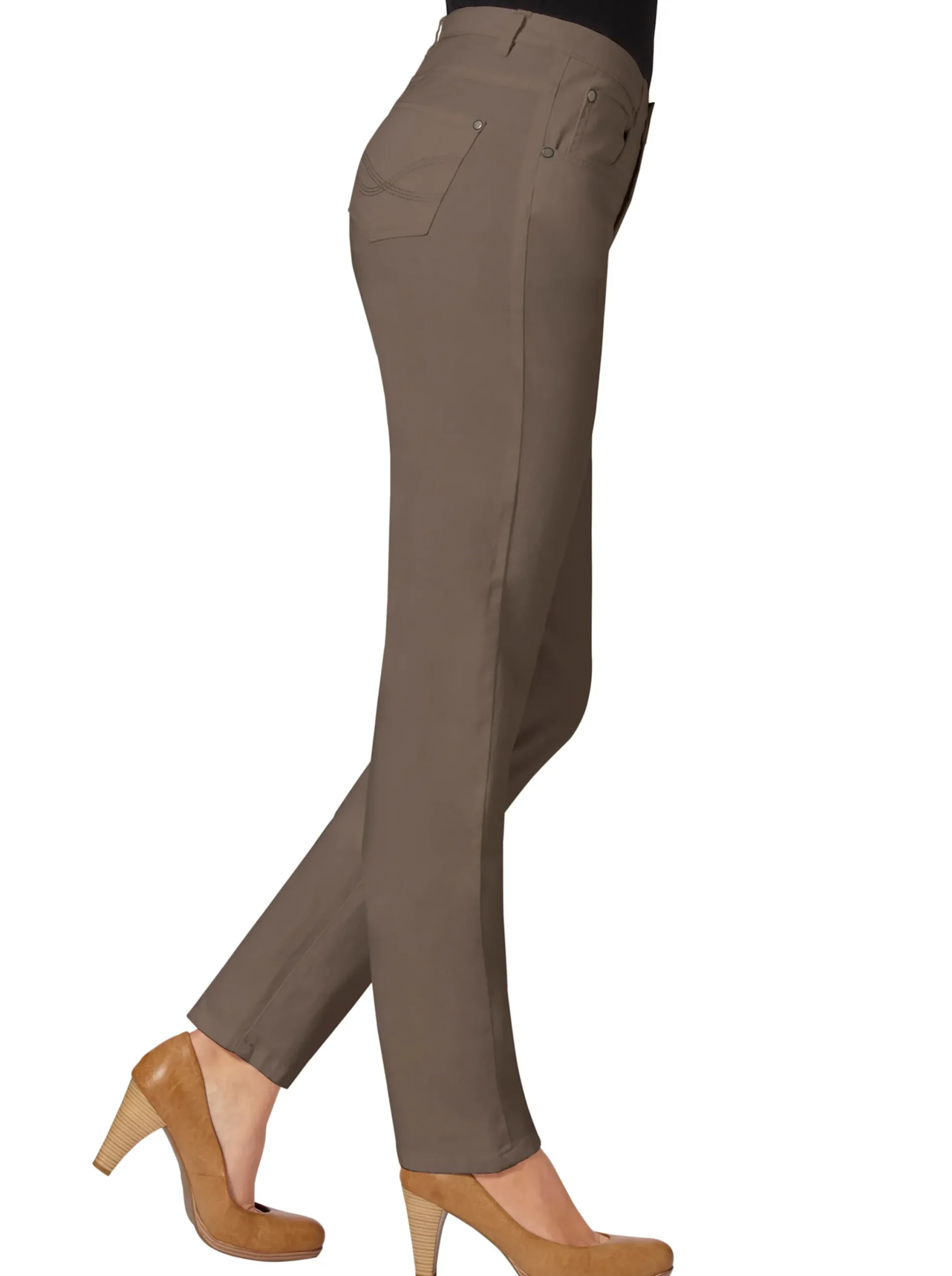 Jeans| 5-Pocket-Jeans mit bestickten Gesäßtaschen taupe