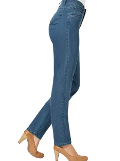 Jeans| 5-Pocket-Jeans mit bestickten Gesäßtaschen blue-bleached