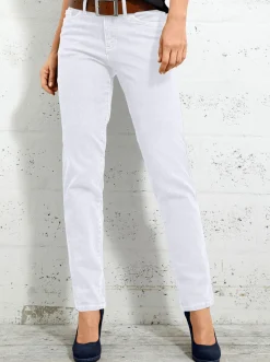 Jeans| 5-Pocket-Jeans mit bestickten Gesäßtaschen weiß