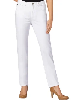 Jeans| 5-Pocket-Jeans mit bestickten Gesäßtaschen weiß