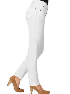 Jeans| 5-Pocket-Jeans mit bestickten Gesäßtaschen weiß