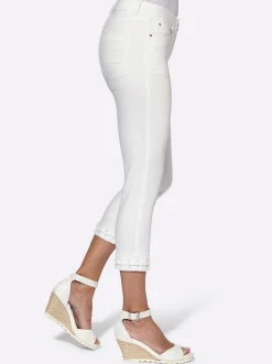Jeans| 5-Pocket-Jeans mit Fransen am Saum weiß