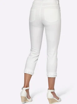 Jeans| 5-Pocket-Jeans mit Fransen am Saum weiß