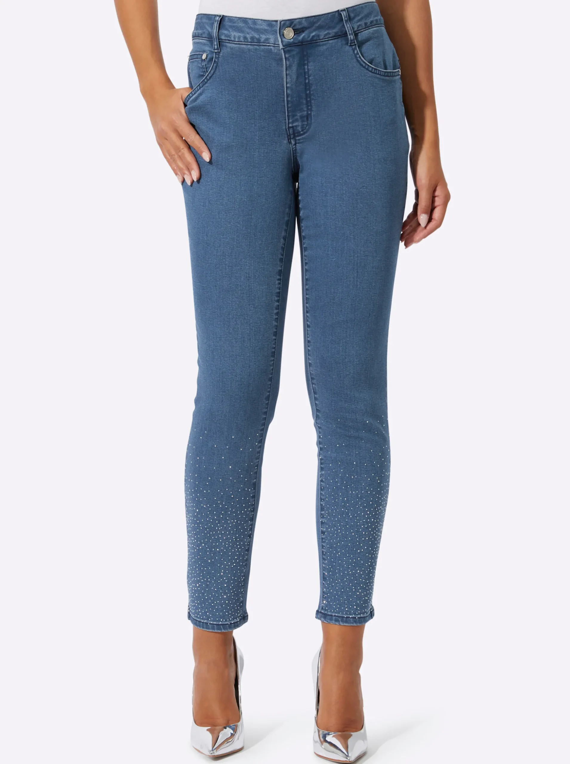 Jeans| 5-Pocket-Jeans mit Glitzersteinchen blue-bleached