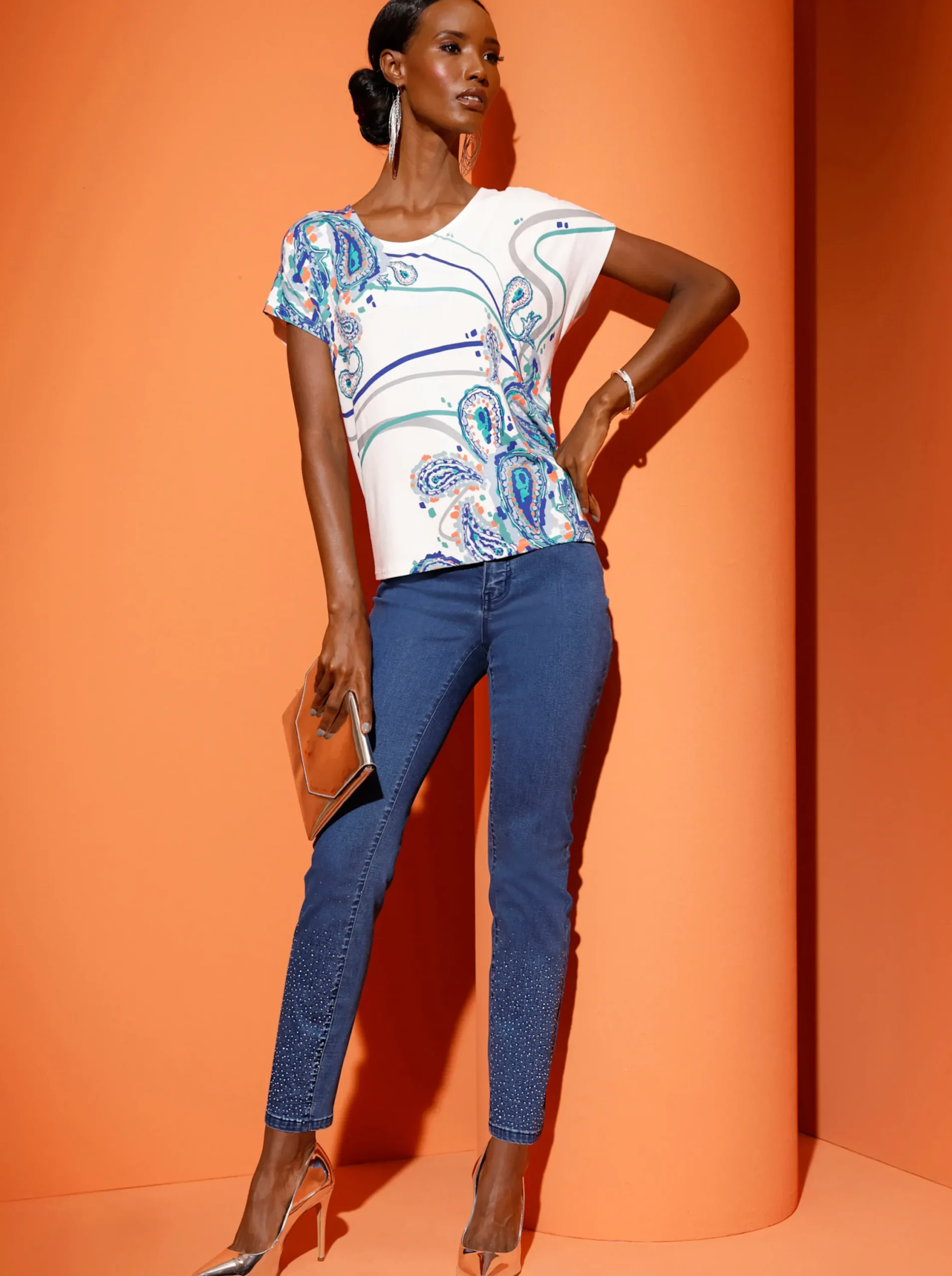 Jeans| 5-Pocket-Jeans mit Glitzersteinchen blue-bleached