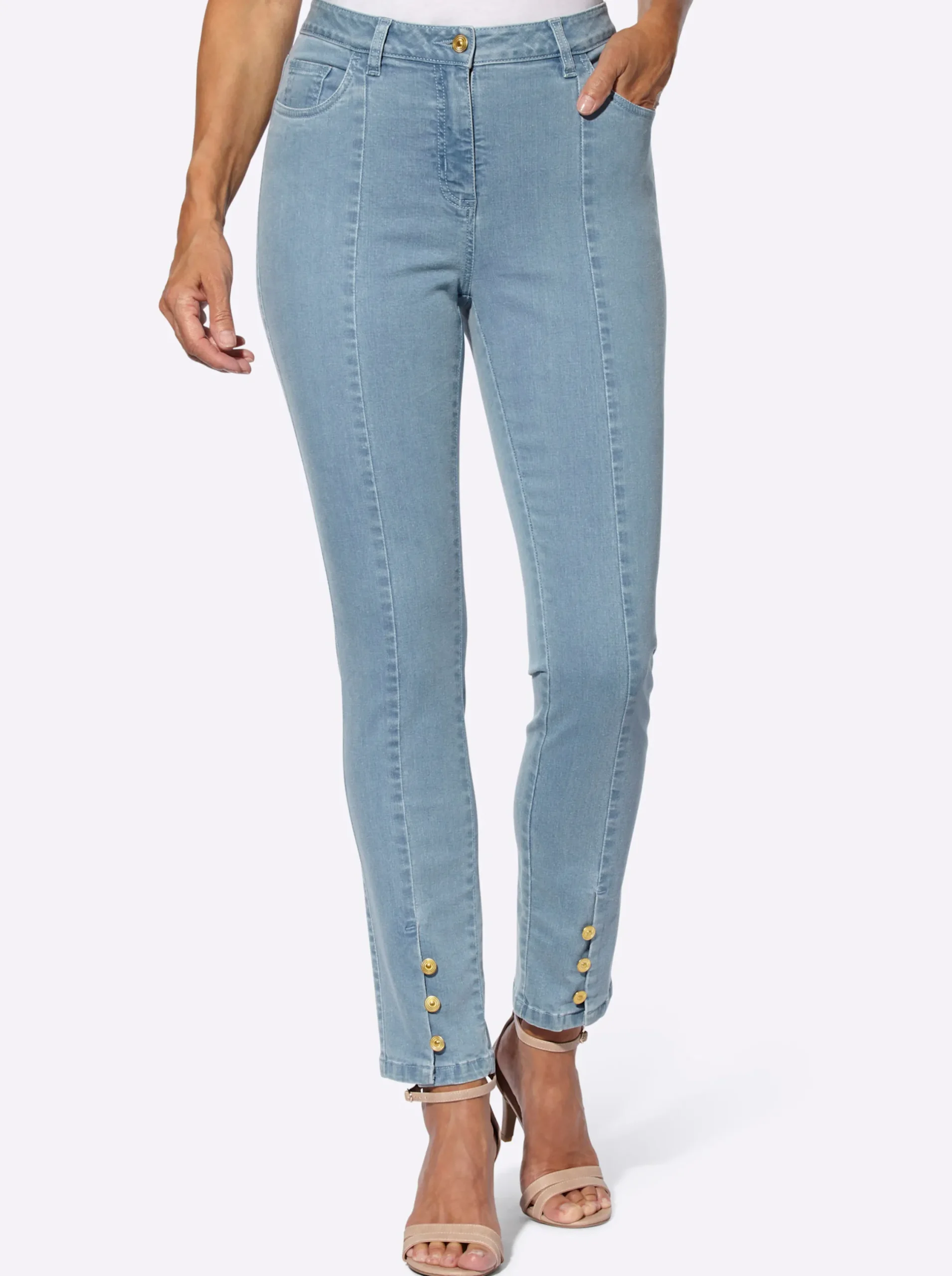 Jeans| 5-Pocket-Jeans mit goldfarbenen Knöpfen blue-bleached