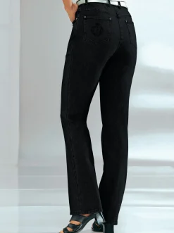 Jeans| 5-Pocket-Jeans mit innenliegendem Dehnbund schwarz