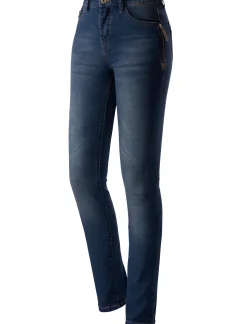 Jeans| 5-Pocket-Jeans mit Reißverschluss und Lederimitat-Anhänger blue-stone-washed