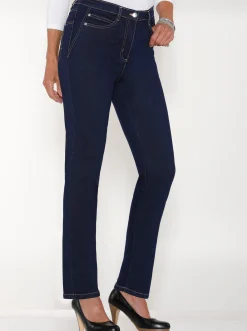 Jeans| 5-Pocket-Jeans mit seitlichem Dehnbund darkblue