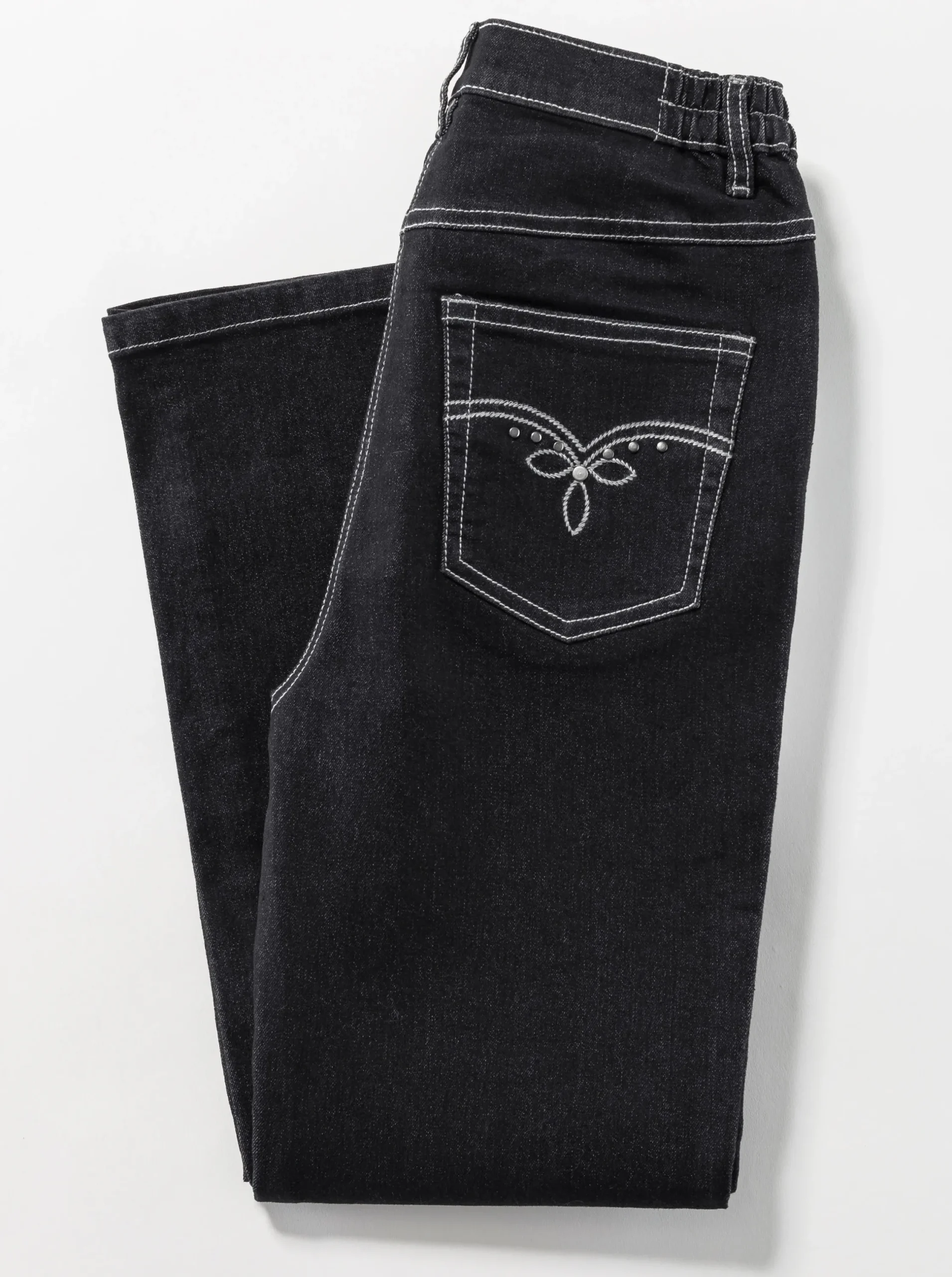 Jeans| 5-Pocket-Jeans mit Stickerei-Motiv black-denim