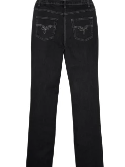 Jeans| 5-Pocket-Jeans mit Stickerei-Motiv black-denim