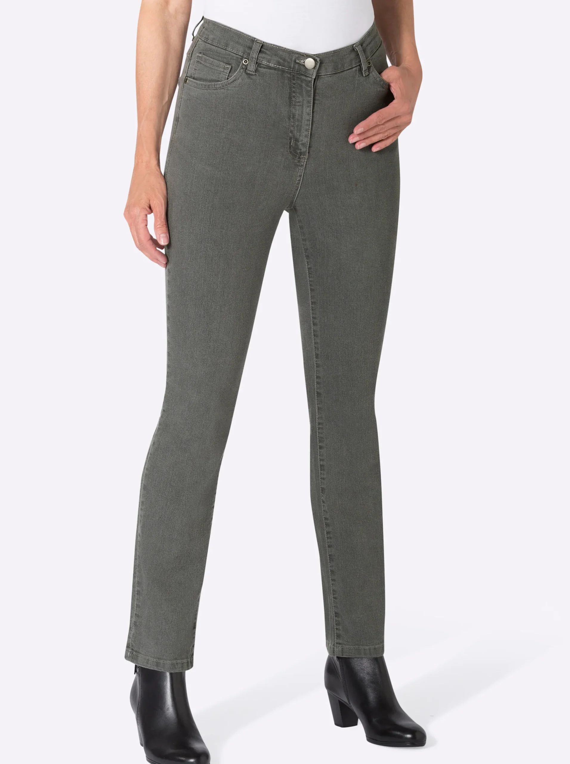 Jeans| 5-Pocket-Jeans mit Stickerei-Motiv grey-denim