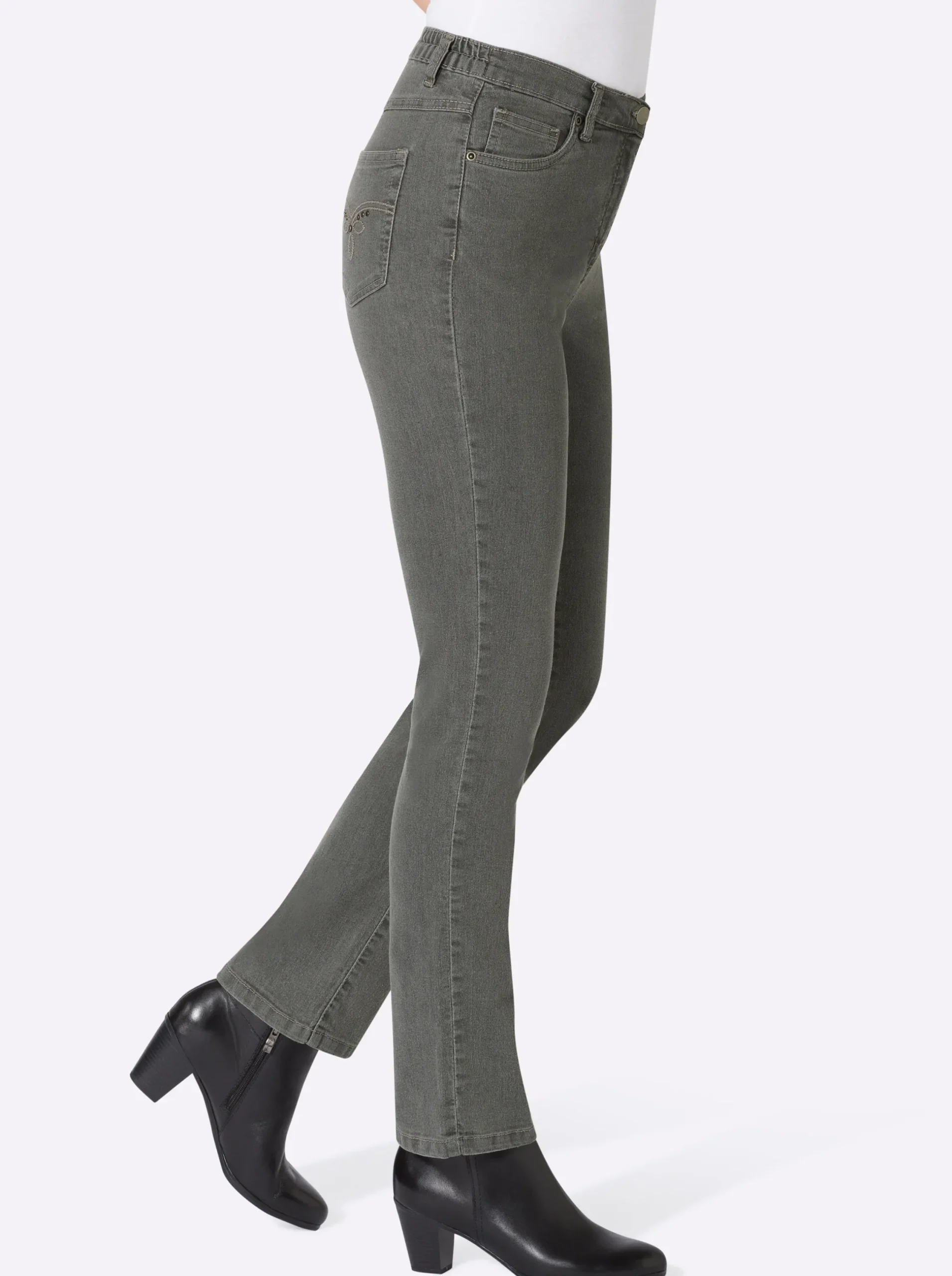 Jeans| 5-Pocket-Jeans mit Stickerei-Motiv grey-denim