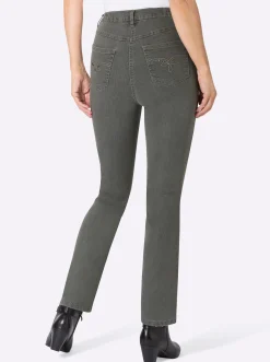 Jeans| 5-Pocket-Jeans mit Stickerei-Motiv grey-denim