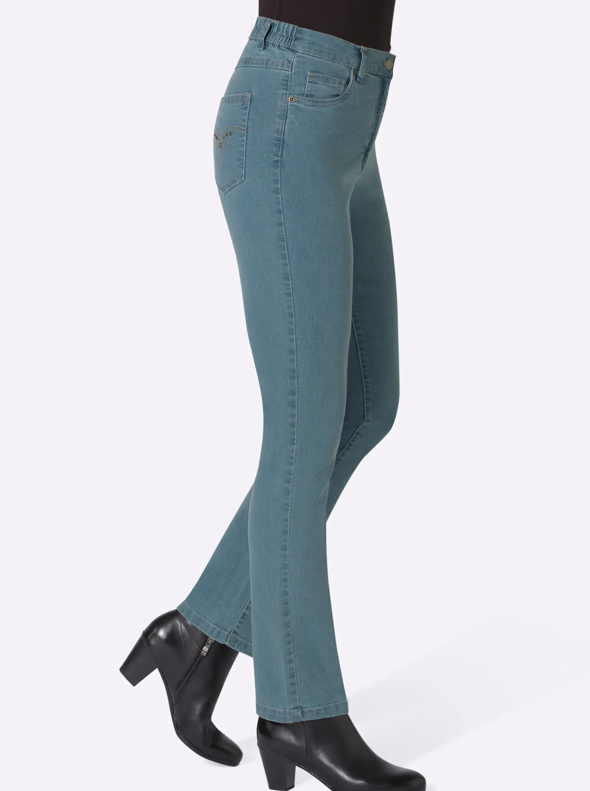 Jeans| 5-Pocket-Jeans mit Stickerei-Motiv blue-bleached