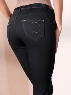 Jeans|CREATION L PREMIUM 5-Pocket-Jeans mit Strass-Applikation schwarz