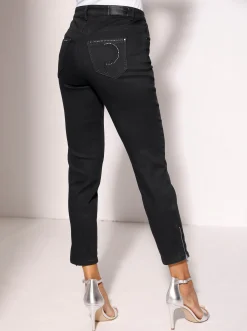 Jeans|CREATION L PREMIUM 5-Pocket-Jeans mit Strass-Applikation schwarz
