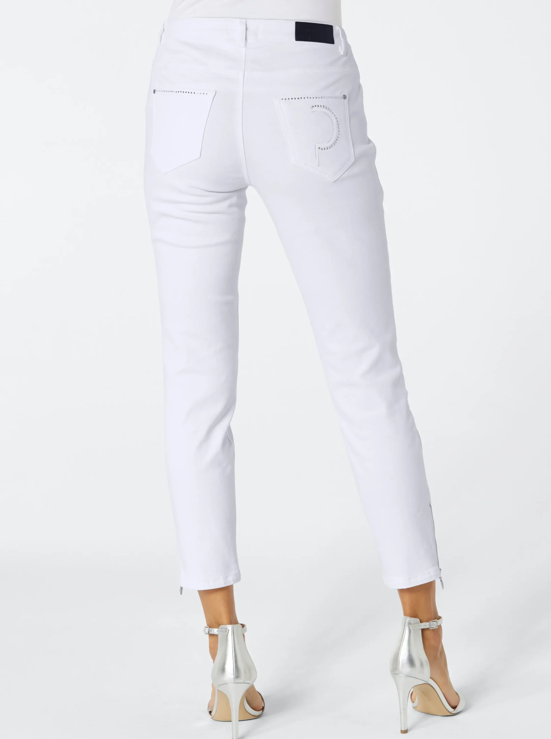 Jeans|CREATION L PREMIUM 5-Pocket-Jeans mit Strass-Applikation weiß
