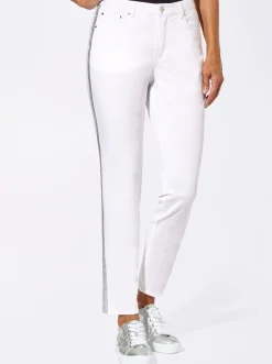 Jeans| 5-Pocket-Jeans mit streckenden Galonstreifen weiß