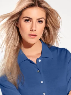 Basics|Pullover|heine Polopullover mit Knopfleiste royalblau